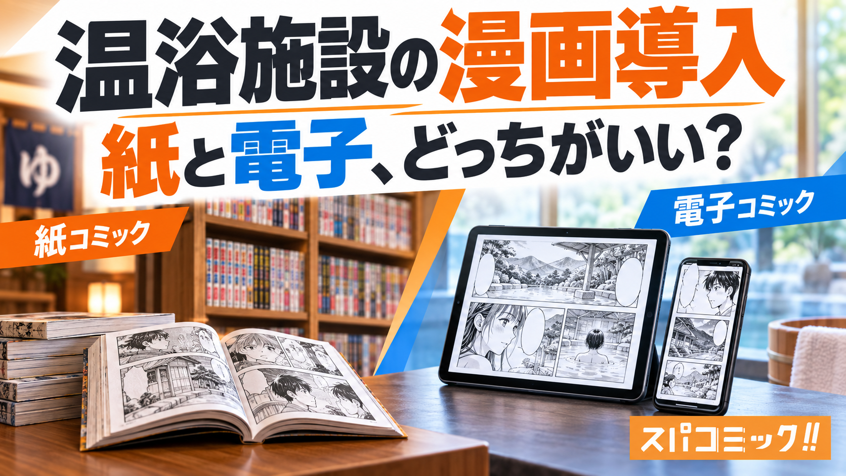 温浴施設の漫画導入。紙と電子、どっちがいい?