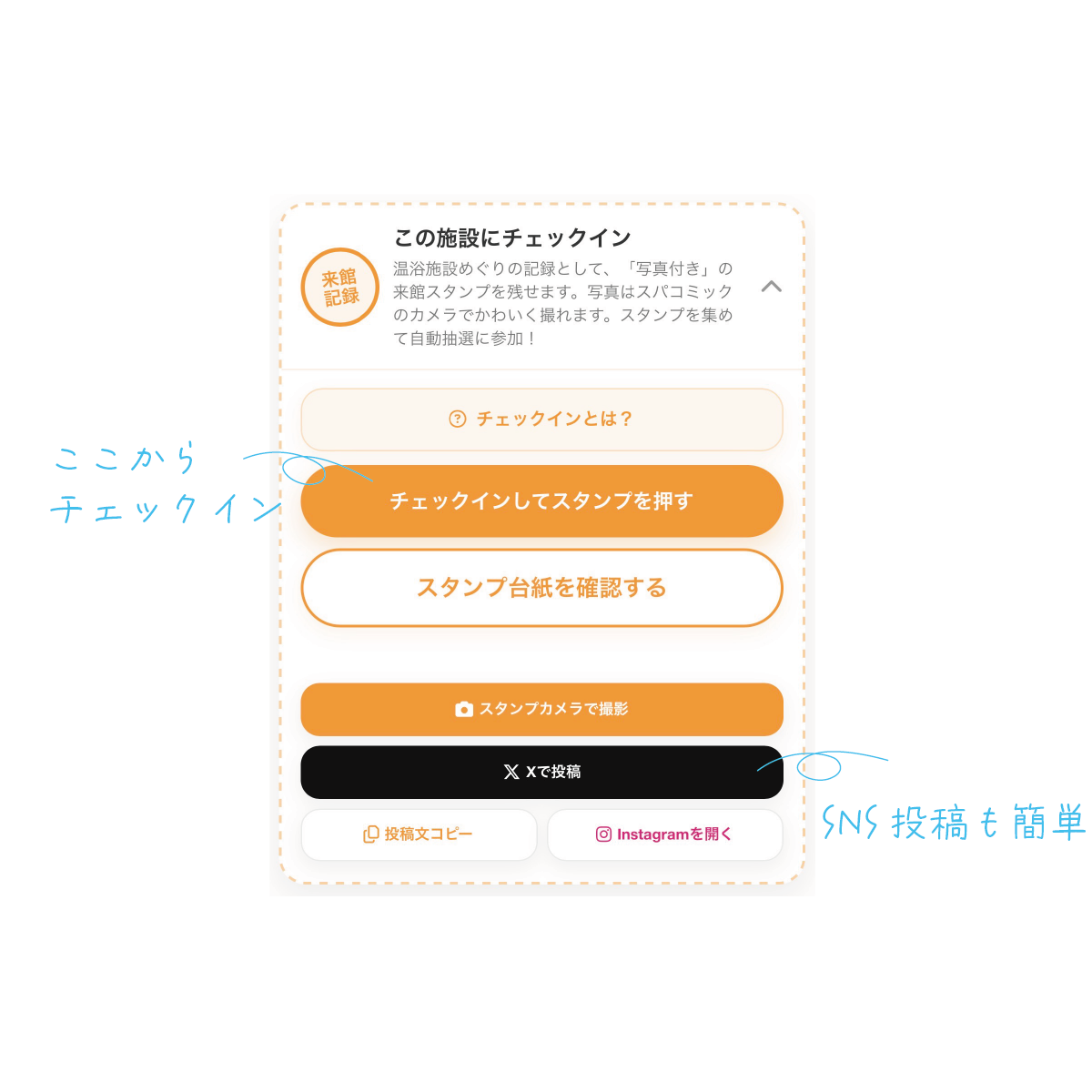 チェックインスタンプ機能